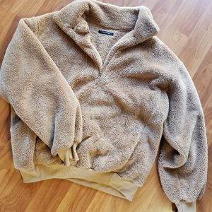 Camel Sherpa Pullover with Gold Pull